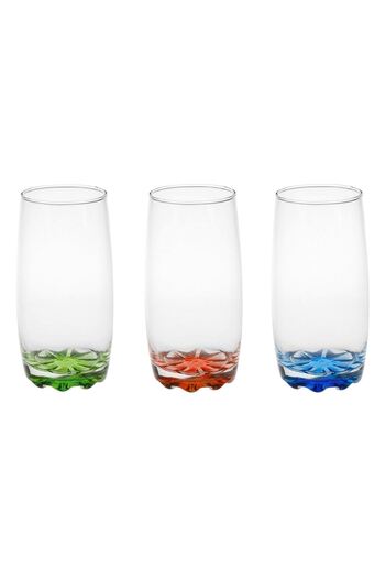 OEM Set of 3 Clear Glass Glasses with Different Colored Bases for Water 369ml