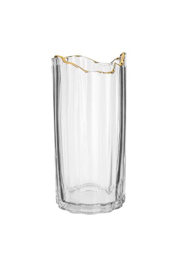 OEM Decorative Vase Made of Transparent Glass with Carved Gold Edge Ø12x26cm
