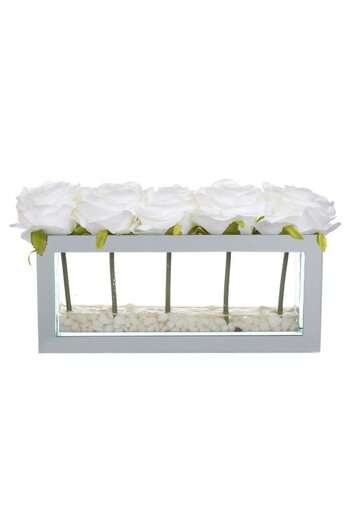 OEM Ghiveci Decorativ cu Oglinda & Trandafiri Albi 28x7x17cm