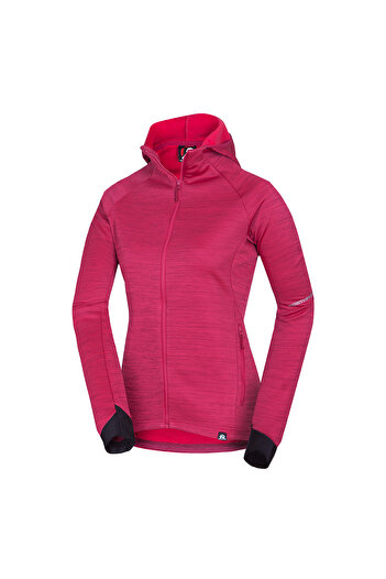 NORTHFINDER Women's melange fleece sweatshirt with hood Buin cherry