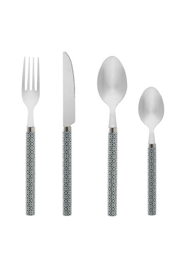 OEM Cutlery Set with Gray Handle White Patterns - 12pcs