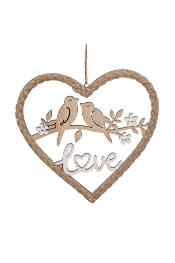 OEM Decorative Hanging Wooden Heart with Love Birds