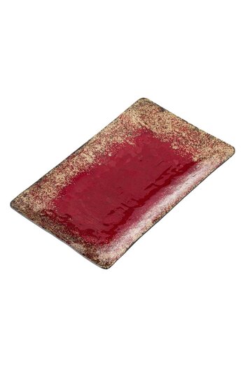 OEM Decorative Christmas Glass Plate Rectangular Red with Gold Glitter 41x25.5x3.5cm
