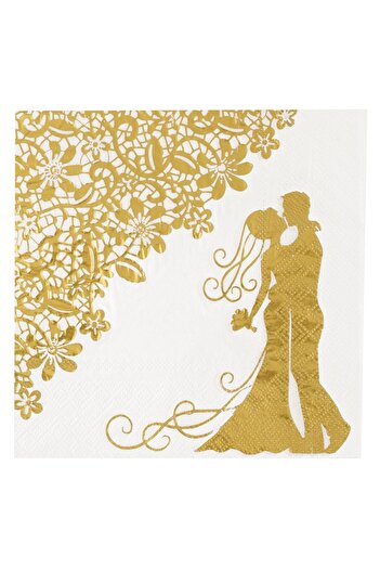 OEM White Napkins Pair Gold Foil 33x33cm - 20pcs.