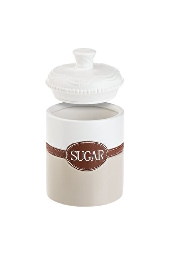 OEM White Ecru Brown Ceramic Jar with Sugar Lid 1lt