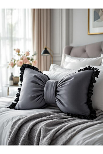 JACA Ruffled Bow Appearance XXL Decorative Pillow Inner Filled Fabric Gift Pillow Cushion (45X65Cm)