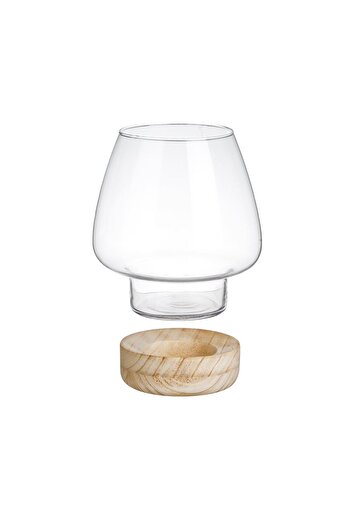 OEM Decorative Transparent Glass Vase with Wooden Base Ø12.5x13cm