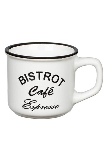 OEM Mini Ceramic Coffee Mug "BISTROT Cafe Espresso" Black-White 140ml