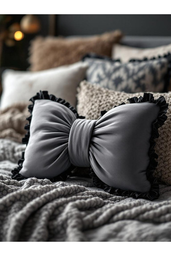 JACA Ruffled Bow Appearance XXL Decorative Pillow Inner Filled Fabric Gift Pillow Cushion (45X65Cm)