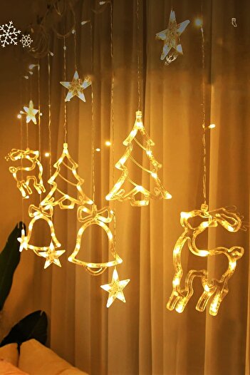 BeySüS Christmas Pine Tree Ornament Deer Tree and Bell Curtain Led Daylight