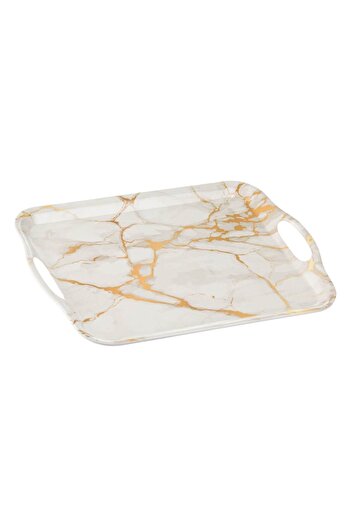 OEM Ecru Marble Serving Tray with Handles 35x25cm
