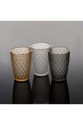 OEM Set of 3 Frosty "Luxury" Colored Glass Glasses with Gold Rim 400ml