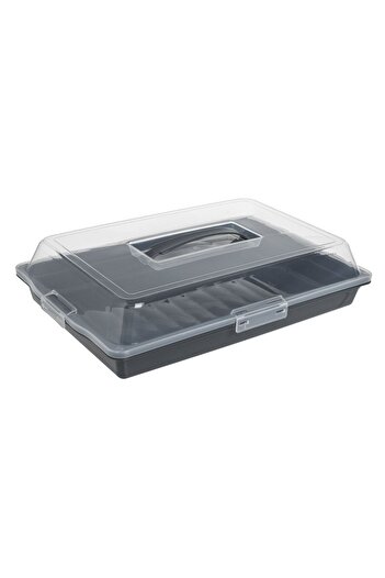 OEM Anthracite Plastic Cake Stand & Lid with Handle 30x44x10cm