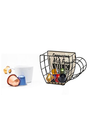 OEM Brown Metal Cup-Shaped Holder with Wooden Base for Coffee Capsules "Cappuccino Milk Fo"