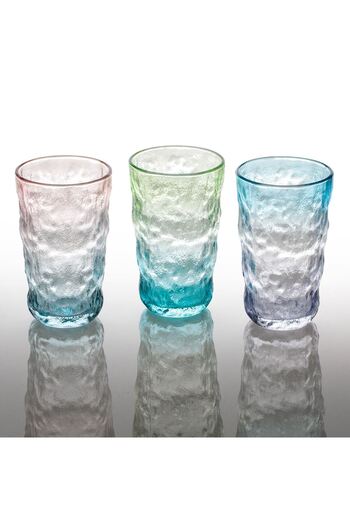 OEM Set of 3 Glass Glasses of Different Colors with Embossed Surface 400ml