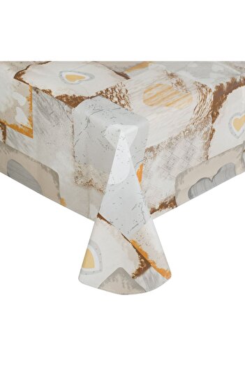 OEM Laminated Tablecloth Beige Grey Hearts 180x140cm