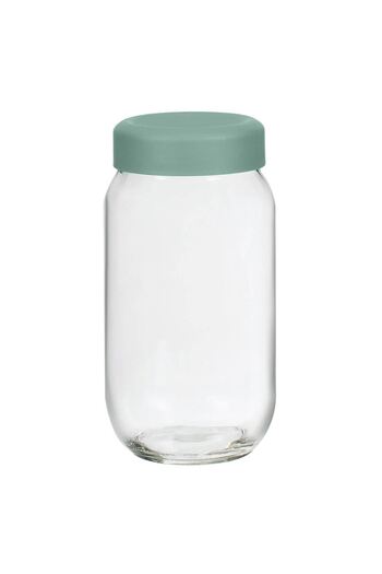 OEM Round Transparent Glass Storage Jar with Mint Green Lid 1l