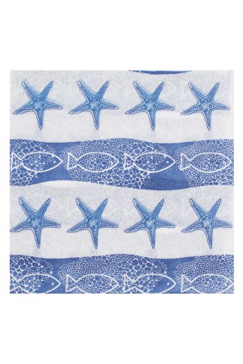 OEM White 1-Ply Table Napkins with Fish & Starfish Pattern 33x33cm - 40pcs