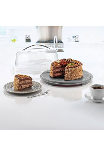 OEM Round Anthracite Plastic Cake Stand 33.5x14.5cm