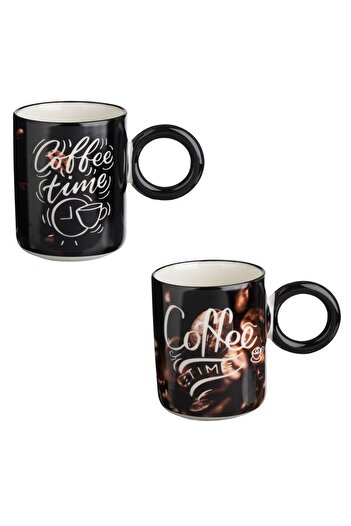 OEM New Bone Mug Set with Round Handle Coffee Beans "CoffeeTime" 340ml - 2pcs