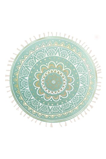 OEM Summer Decorative Pillow Mint Green Gold Foil Mandala Fringes Beige Ø40cm
