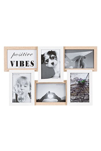 OEM Brown White Wooden Photo Frame with 2 levels for 6 Pictures 45x28.5cm