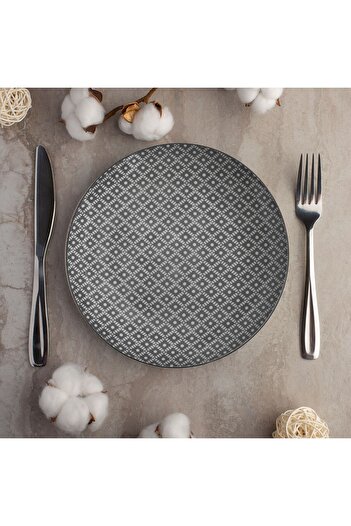 OEM White Porcelain Plate with Gray Pattern Ø26.5cm