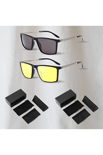 Rovitech Set of polarizing glasses for day/night with case and pouch, PC + metal frame, 140 x 140 x 44 mm