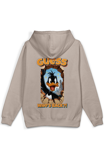 Overoz Φούτερ με κουκούλα με στάμπα Daffy Duck Oversize Φούτερ με κουκούλα σε χρώμα πέτρας H1393