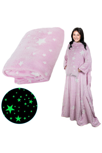 zola Blanket with sleeves, pockets, soft and comfortable, phosphorescent inserts, stars, 190x170x55 cm