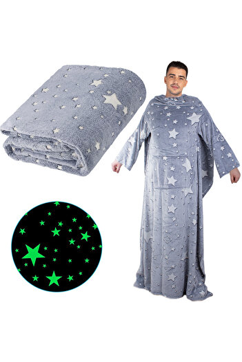 zola Blanket with sleeves, pockets, soft and comfortable, phosphorescent inserts, stars, 190x170x55 cm
