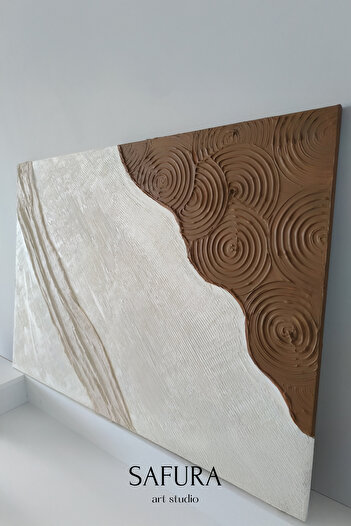 Safura Art Studio Dokulu Tablo – El Yapımı 3 Boyutlu Alçı Minimalist Doku, Modern İskandinav Kabartmalı (Akış no:1)