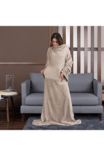 zola Blanket with sleeves, pockets, unisex, soft and comfortable, 140x200, cream