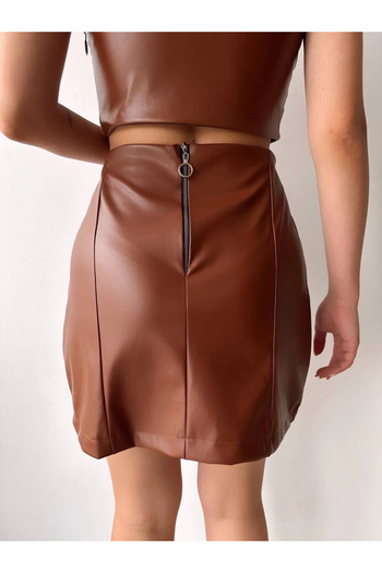 By Mop Five-button oval leather skirt coffee h240068