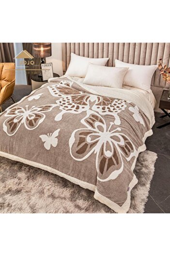 JOJO HOME 3D butterfly blanket, with fur, cocolino, 200x230cm, Cappuccino