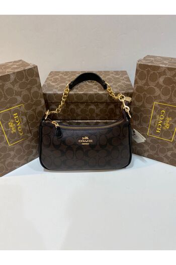 Noname Elegant women's bag similar to the Coach brand, in dark brown color with a gold chain