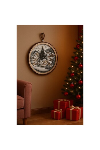 OEM Ceramic Christmas decoration, Rotunda, Relief pattern, Winter landscape, for wall or door