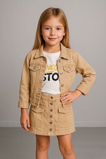 KOKOŞ BEBEK Denim Girl's Gabardine 3-Piece Suit with Skirt - Age 2/12 - 31527