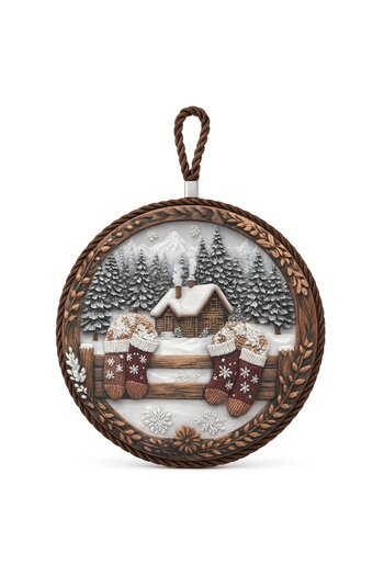 OEM Christmas ceramic decoration, Round, Relief pattern, With house, for wall or door, Ideal gift for lo