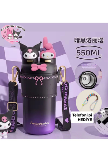 synshop Kuromi My Melody 316 Steel Water Bottle Thermos Double Drinking Chamber Girl Child Adult