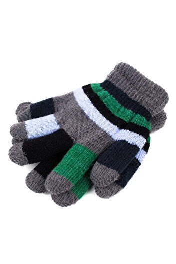 Intisimo Knitted gloves for boys 3-5 years, Green/Grey/White