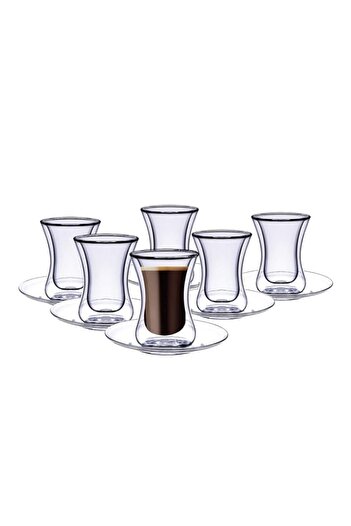 Generic BLACKSTONE Double Wall Glass Tumbler With Saucer Estikana Set, Tea or Coffee Cups, Set of 12 Pcs 10