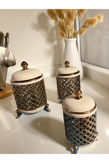 RİVO HOME DECOR Decorative Patterned Glass Jar Set of 3 1000ml 1500ml 2000ml