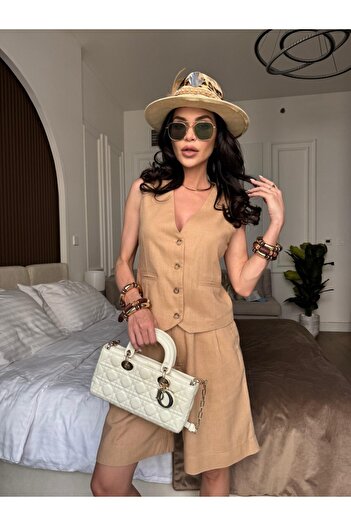 CC STORE Short linen CAPRI suit, tailored vest and shorts
