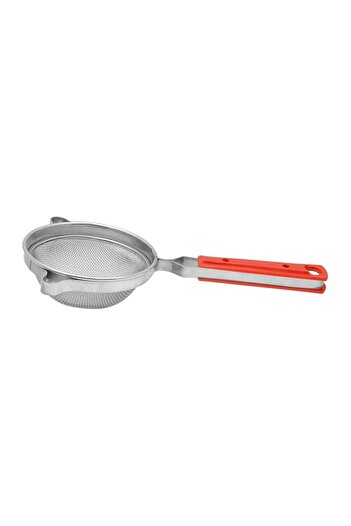 Generic RAJ JUICE STRAINER WITH RED GRIP HANDLE, 12 CM, SILVER, RBJS04, Tea Strainer , Juice Strainer , Lim