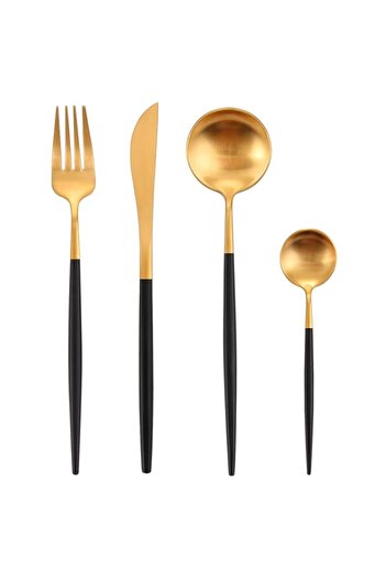 Generic Sleek Soul Premium Cutlery Set of 16 Pieces | Black&Gold Matte Stainless Steel Silverware for 4 Per