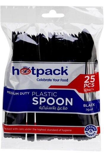 Hotpack Economy Medium Duty Plastic Spoon Black, 25 Pieces