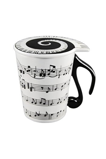 Generic HLJgift Creative Ceramic Musician Coffee Mug Tea Cup with Lid Staves Music Notes as Valentine's Day