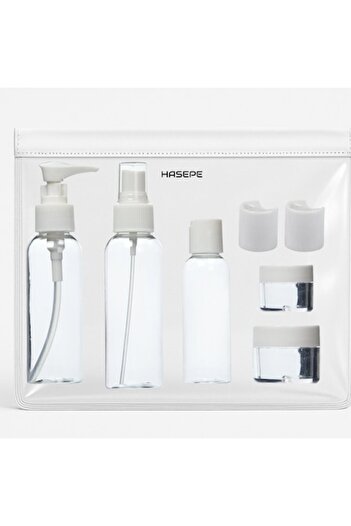 HASEPE Travel Cosmetic Containers, 8-Piece Kit with Transparent Bag, Portable, Reusable