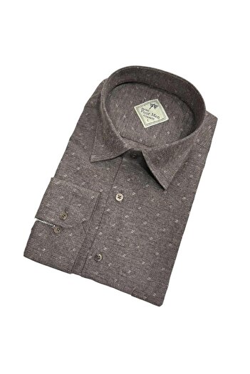 GÖMLEK GALERİSİ Classic Wide Cut Plaid Flannel Wool Long Sleeve Men's Shirt